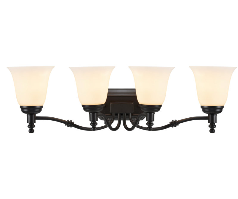 Oil Rubbed Bronze 4-Light Vanity Fixture with Frosted Glass Shades