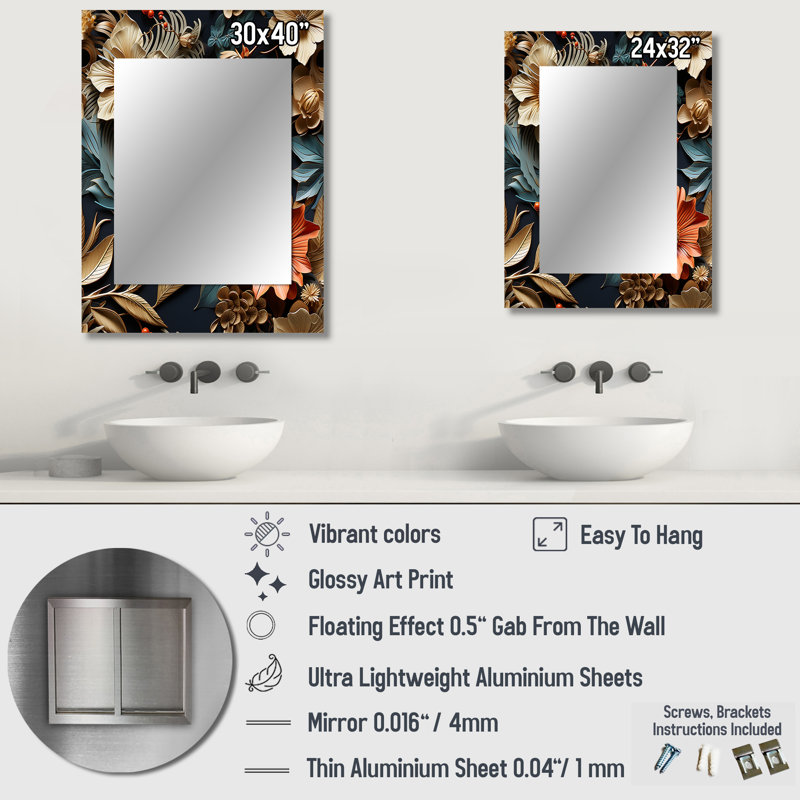 Vintage Tuscan Flowers - Paisley Mirror Wall Decor, 32" x 24"