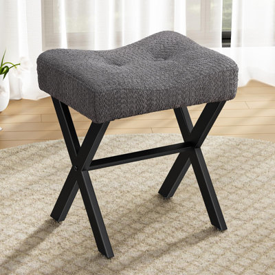 Vanity Stool, Saddle Seat Makeup Stool With Metal X Legs, Breathable And Soft Boucle Fabric Footrest by Latitude Run