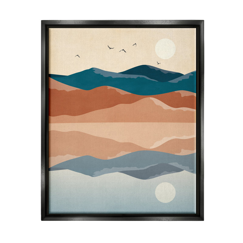 «Birds Flying Over Mountain Peaks Lake Reflection» par JJ Design House LLC - impression, Cadre flottant noir de jais