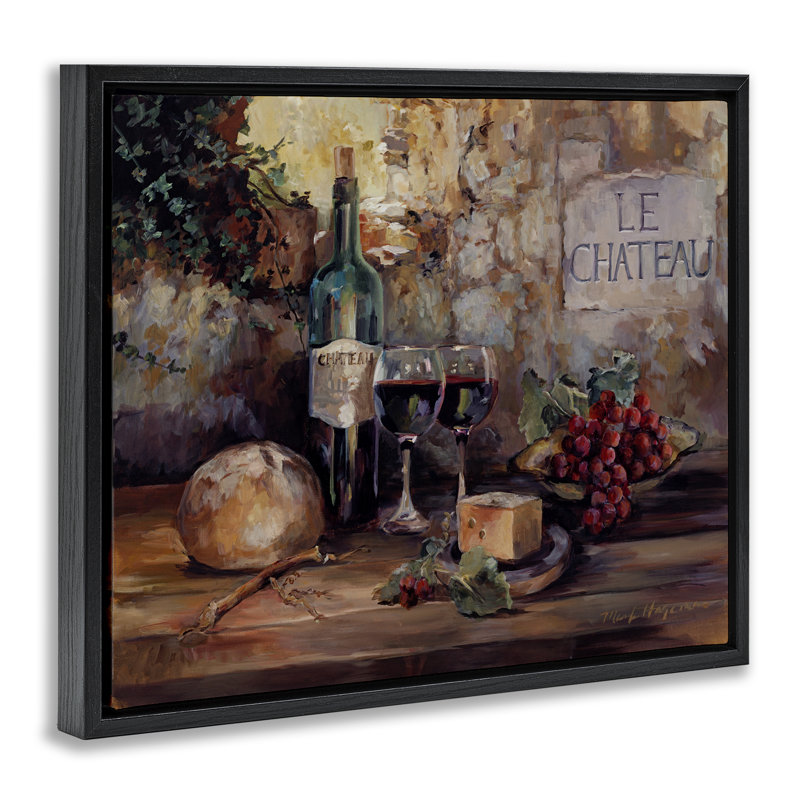 Art encadré flottant Parisian Wine and Cheese par Marilyn Hageman, Cadre flottant noir de jais, H 25 po x l 31 po