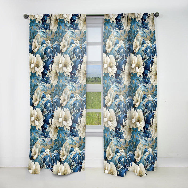 Coastal Retreat Paisley Pattern II - Floral Curtain - Velvet Room Darkening - 1 panel, 52" W x 63" L