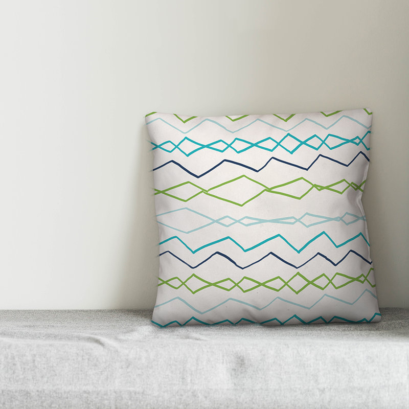  Coussin décoratif abstrait à rayures abstraites ondulées, 16 po x 1 po, Blanc / bleu sarcelle / vert, Pas de bourre