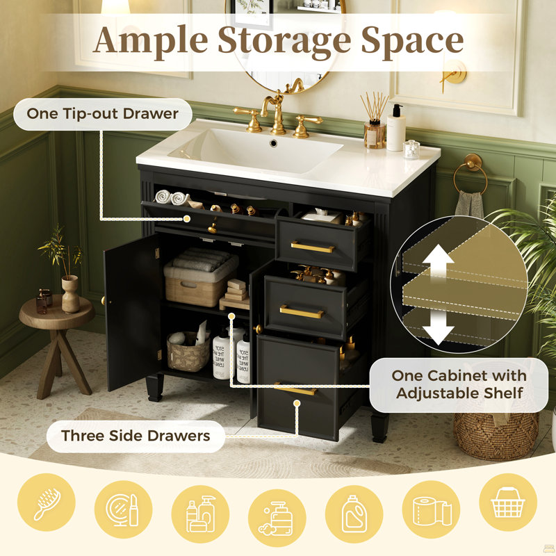 Freestanding Standard With Ceramic Top, Noir