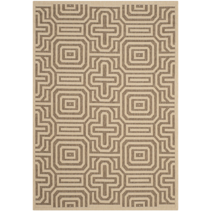 Arneshia Geometric Natural/Brown Indoor/Outdoor Area Rug, Rectangle 6'7" x 9'6"