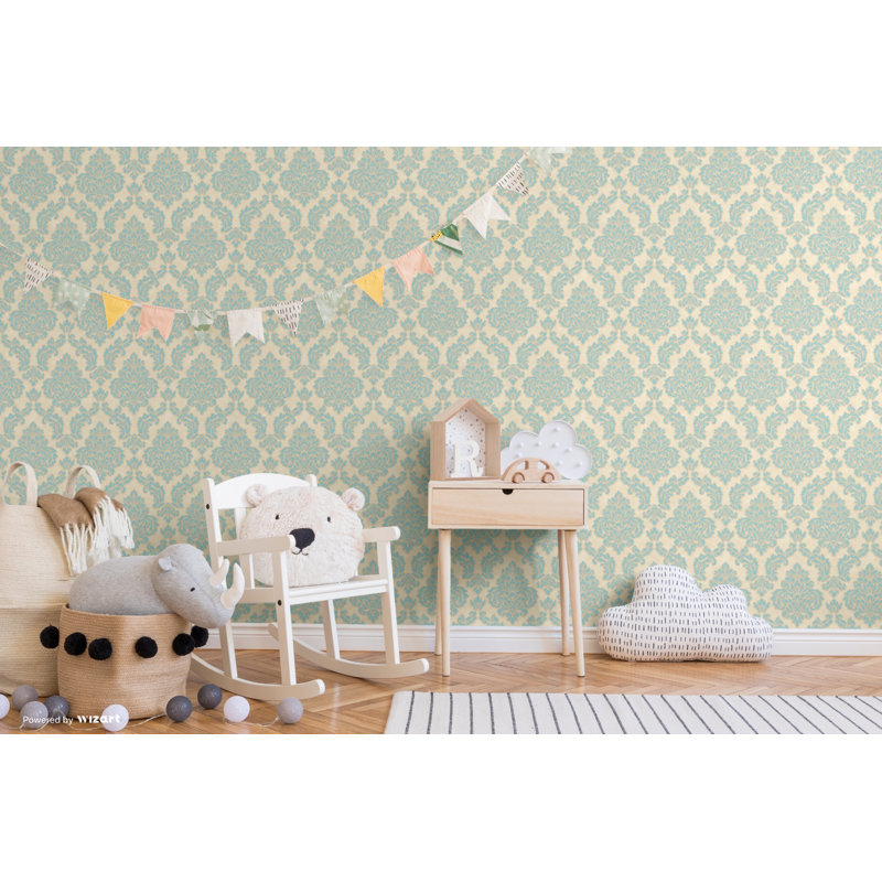 Aghalee Nights Damask 10m x 53cm Wallpaper Roll, Stone / Blue