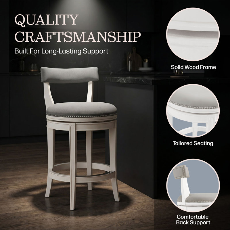 Hanover Swivel Counter Height Bar Stool, 26-Inch Seat Height, White and Gray, 1, Counter Stool (25.75" Seat Height)