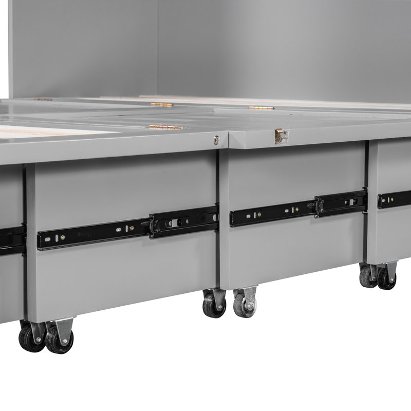 Lit double en gris, tiroir, douilles et ports, poulie pour l'espace - Conscious Home Designs gris avec tiroir et poulie, super petites salles de sport