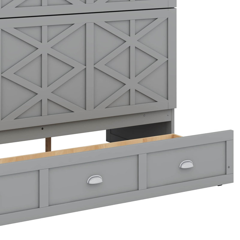 Grand lit escamotable avec tiroirs et port USB, Gris brossé