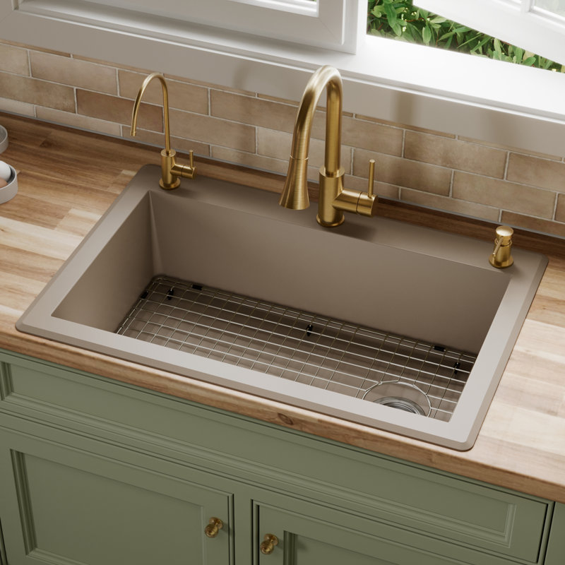 Ensemble d'évier de cuisine à simple cuve encastrable 33 po x 22 po Karran Quartz, Béton