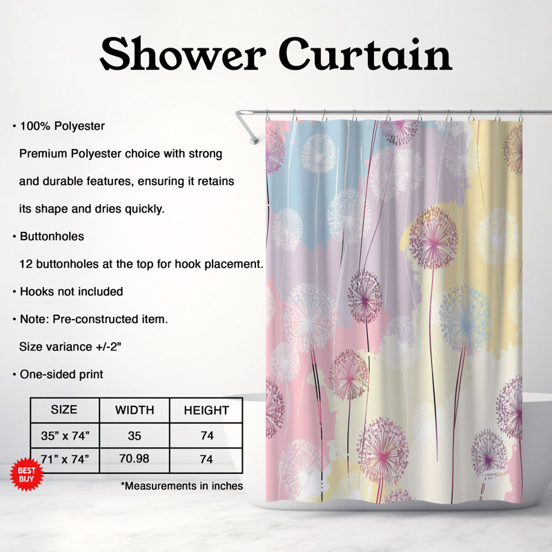 Rideau de douche standard 1 pièce, H 74 po x l 71 po