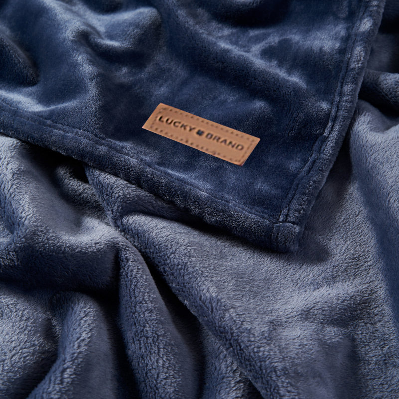 Lucky Brand Solid Plush Throw Blankets, Vintage Blue Indigo