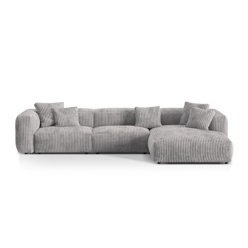 Betsayda 3 Seater Corduroy Corner Sofa , Light Grey
