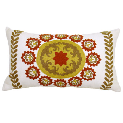Suzani Embroidered Cotton Throw Pillow