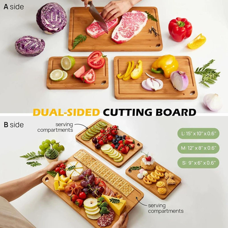 3-Piece Bamboo Cutting Board Set