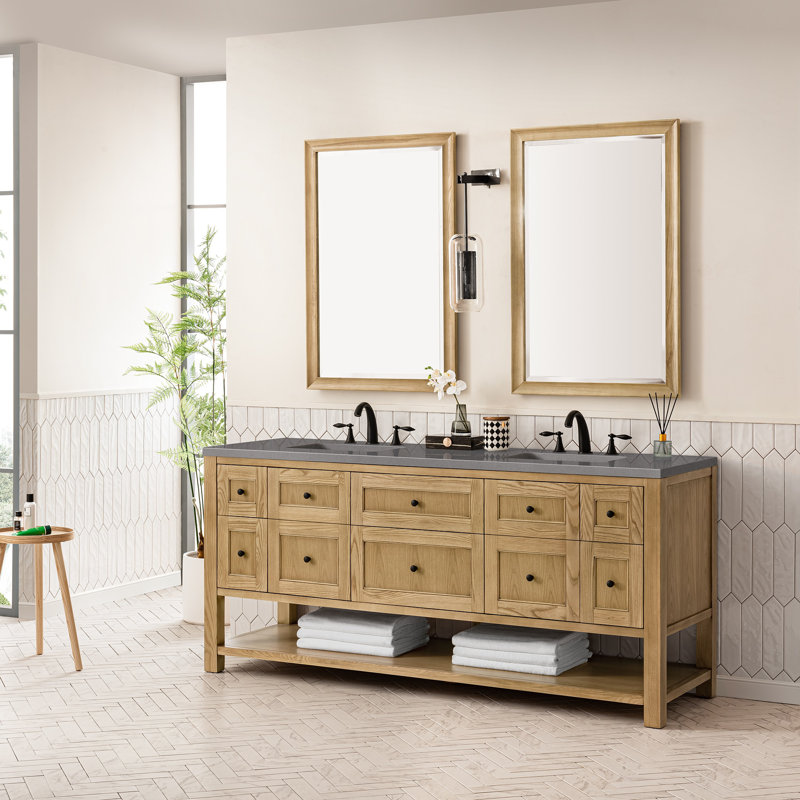 Breckenridge 72'' W Double Vanity, Light Natural Oak, Carrara White, 8" Widespread