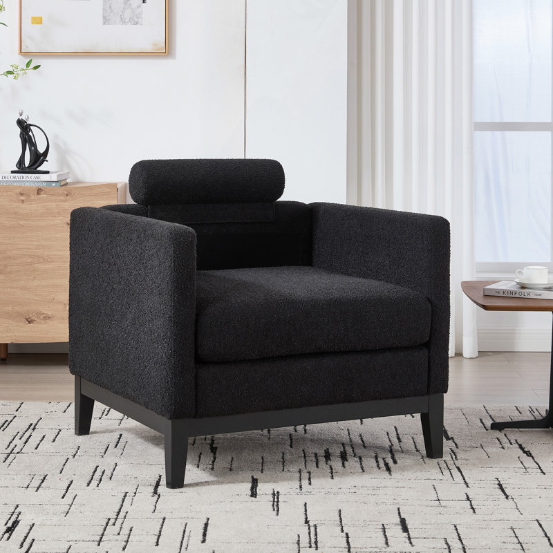 Fauteuil d'appoint de 35,4 po de style campagne moderne avec pattes, fauteuil de lecture à base de bois et canapé avec deux traversins pour les bureaux et les salons, Boucle.