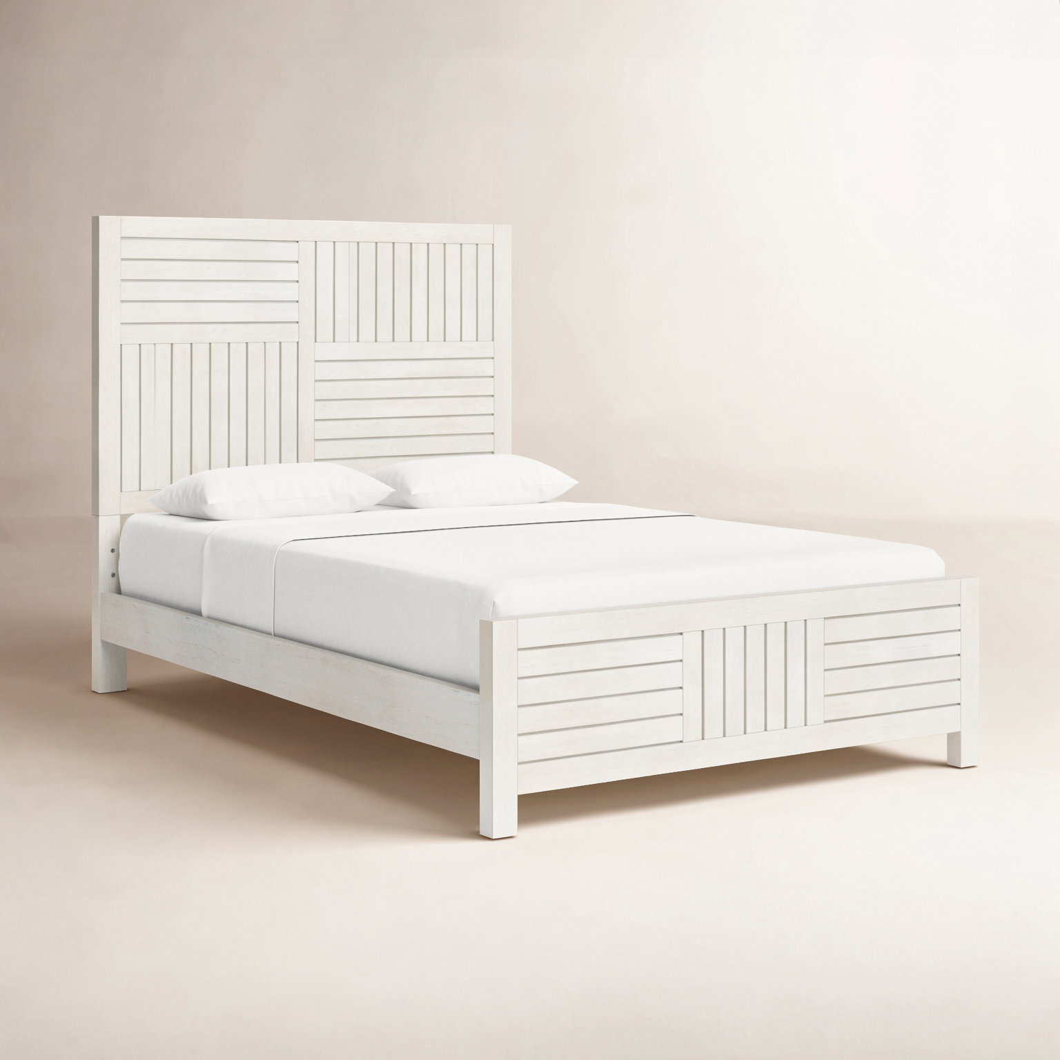 Tyson Full Solid Wood Panel Bed, Stone Path White, Full