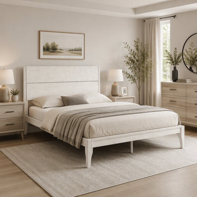 Mid-Century Modern Bamboo Wood Platform Bed with Wood Slat Metal Support, No Box Spring Needed, Easy Assembly