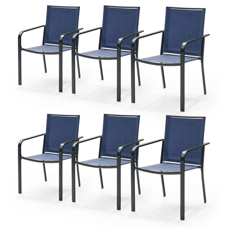 Outdoor Stacking Dining Chair (Set Of 6), Blue/Black