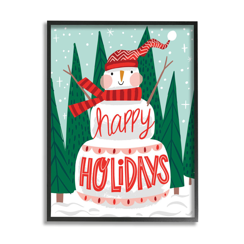 Joyeuses Fêtes, bonhomme de neige et 117, Giclée encadrée noir minuit, H 30 po x l 24 po x P 1,5 po