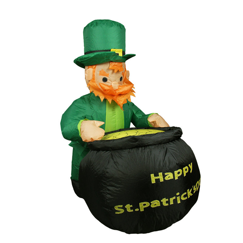 Décoration d'extérieur gonflable 4 'en forme de lutin doré de la Saint-Patrick