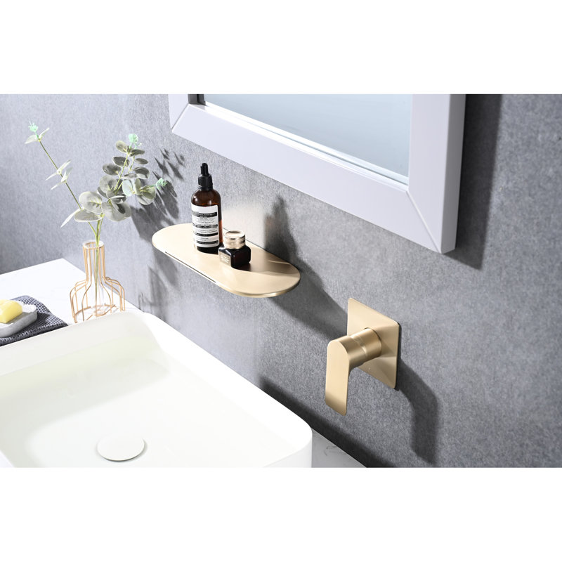 Modern Bathroom Waterfall Faucet, Wall Mounted, Single Handle, Ravishing Brushed Gold, Stainless Steel Sink With Waterfall, Single, Intriguing In Gold Design