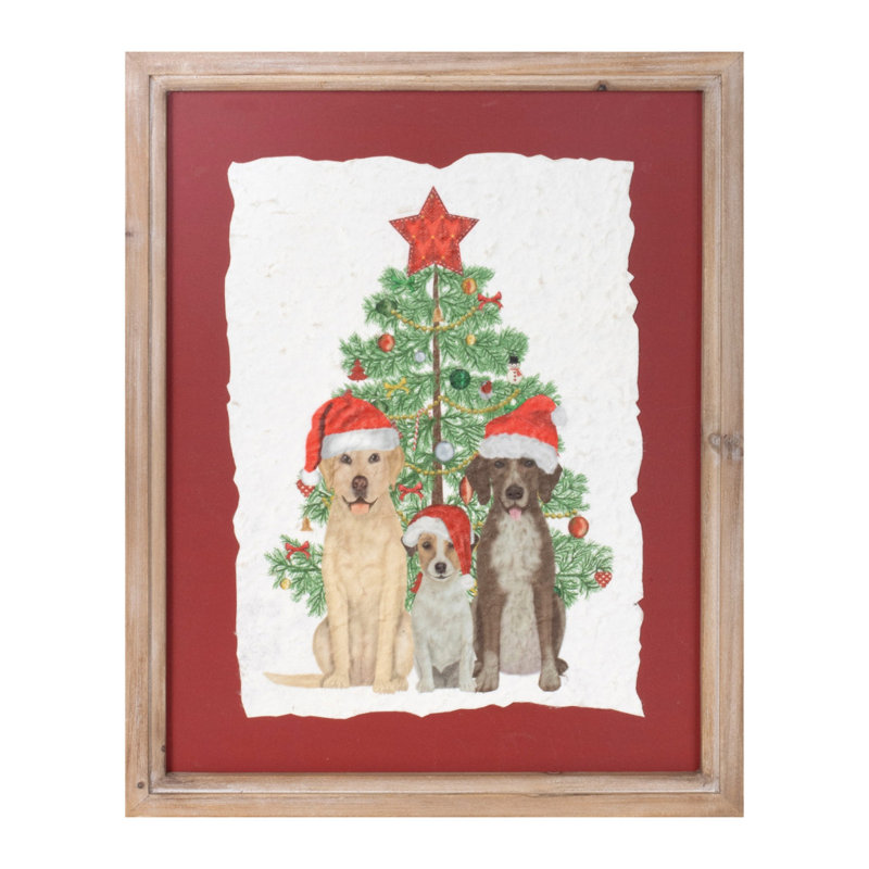 «Holiday Dogs and Christmas Tree», art mural encadré brun