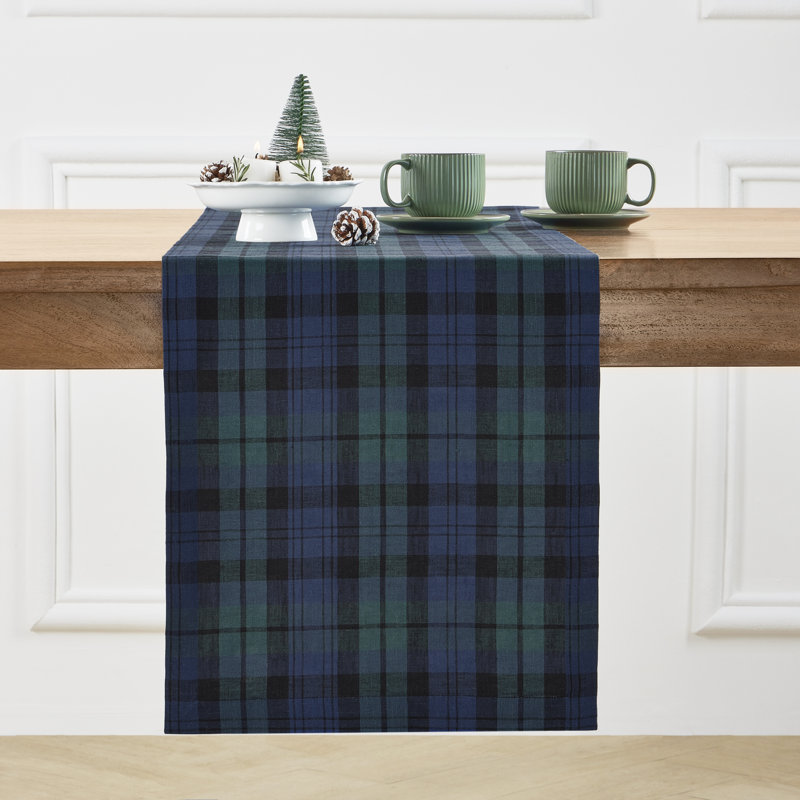 Blackwatch Plaid - 100% Pure Linen Table Runner, 132" x 14"