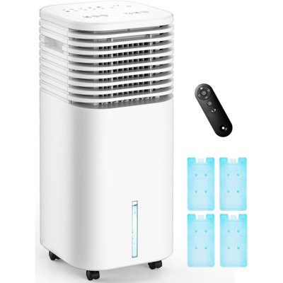 4-IN-1 Portable Windowless Evaporative Air Swamp Cooler，120° Oscillating with 4 Modes & 3 Speeds, 15H Smart Auto-Off Timer, 2-Gallon Water Tank for Fast Cooling, 17FT Remote Control, No Hose Needed for Room Garage,white