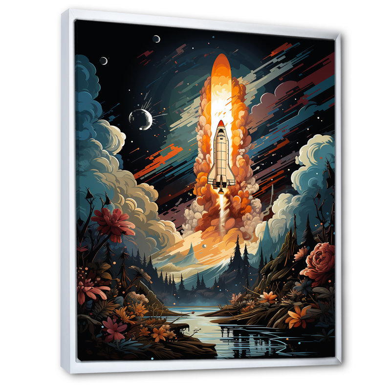 Rocketship Rhyth II - Rocketship, reproduction d'art mural, H 20 po x l 12 po x P 1 po, Cadre flottant blanc