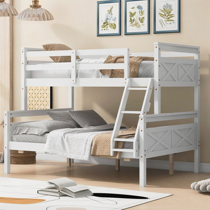 Twin Over Full Bunk Bed With Ladder And Safety Guardrail, White