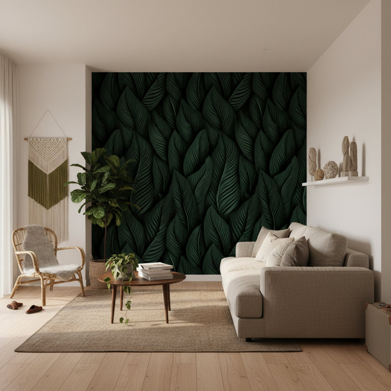 Botanical Wallpaper Modern Green Wall Mural
