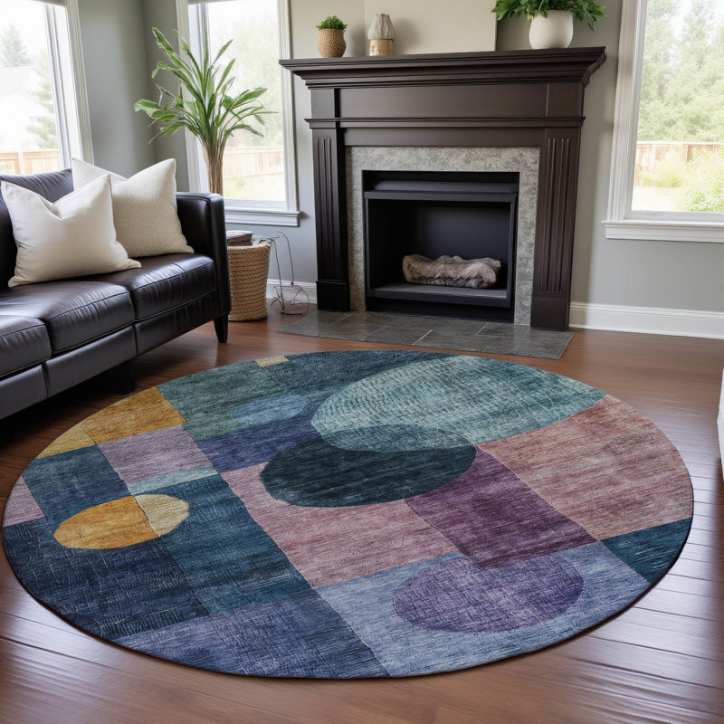 Premium Machine Washable Konopka AMF1114 Geometric Rug, Round 8'