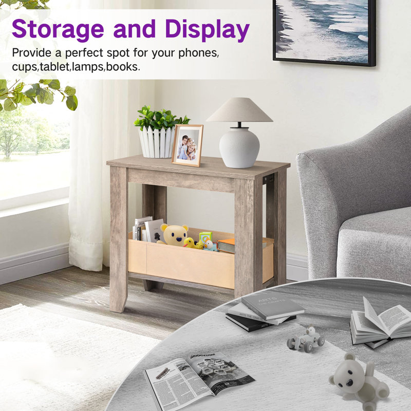 Starleen End Table Built-In LED Lights and Outlets with Fabric Drawer