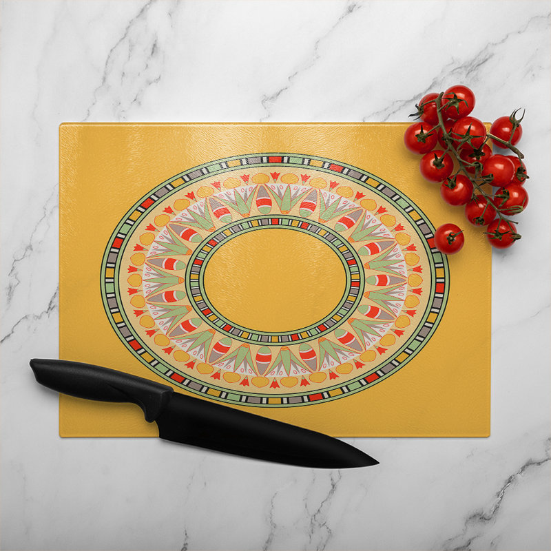 Circle Ornament Round Frame Glass Chopping Board, 28cm L x 20cm W