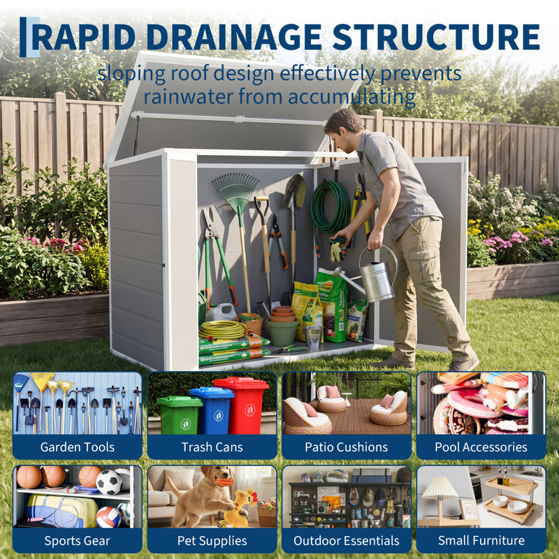 42 Cu Ft Resin Outdoor Storage Outdoor Storage Unit – Lockable, Weatherproof & UV-Protected Horizontal Cabinet for Trash Cans, Garden Tools, Patio & Pool Accessories – Resin Trash Can House