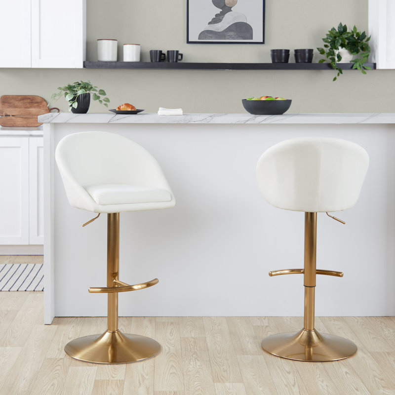 Tabourets de bar réglables à haut dossier Maddison avec repose-pieds arrondi en T, Doré, Crème, crème
