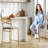 26" Counter Height Bar Stools Set of 2, PU Seat, Metal Frame, X-Back for Kitchen Island, Gold-919732694-919732692-919732697
