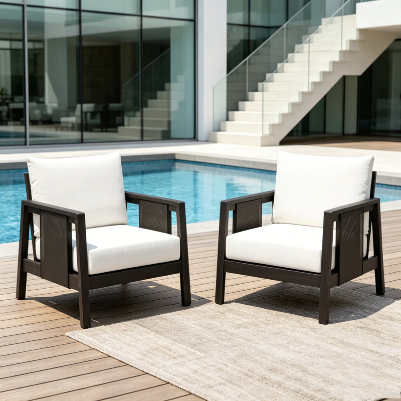 Fauteuil club d'extérieur, coussins blancs hydrofuges, DARK GREY-2pieces