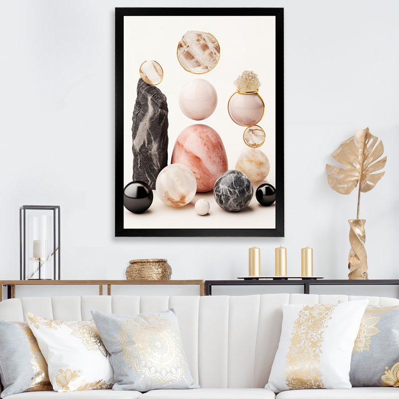 Zen Zen Stones Minerals sur toile, H 20 po x l 12 po x P 1 po, Cadre simple noir