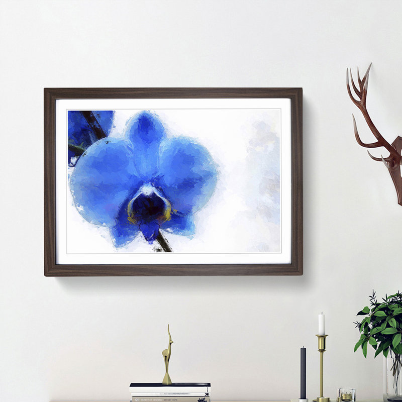 Blue Orchid in Abstract - Picture Frame Painting Print, 27cm H x 36cm W x 2cm D, Walnut Framed