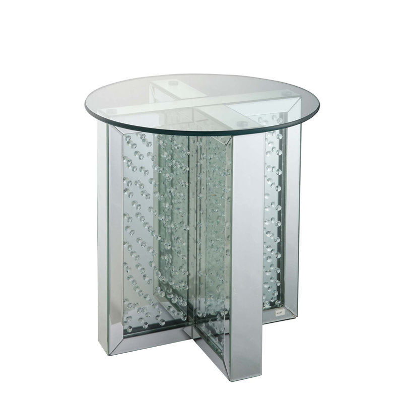 Table de bout élégante en miroir avec détails en faux cristal