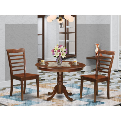 3 Piece Dinette Set for Small Spaces Contains a Round Dining Table with Pedestal and 2 Dining Chairs, Mahogany