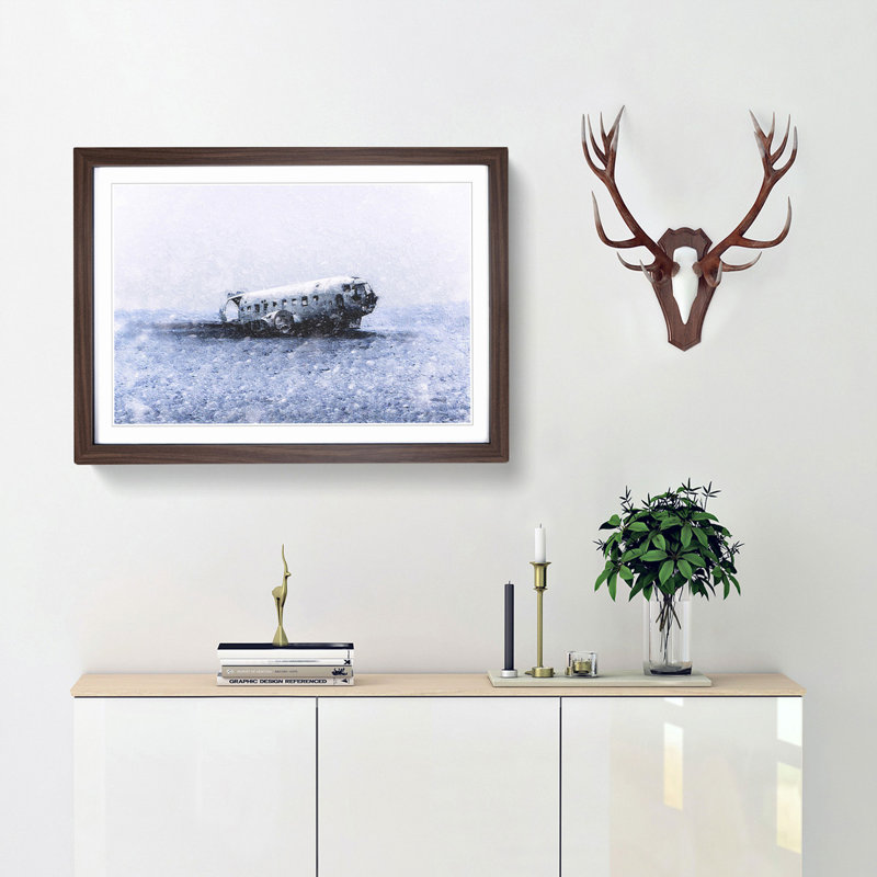 The Solheimasandur Plane Wreck in Iceland - Picture Frame Painting Print, Walnut Framed, 48cm H x 65cm W x 2cm D