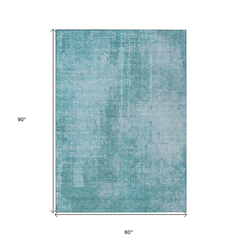 Tapis d'extérieur lavable abstrait bleu sarcelle bleu et gris 5 pi x 8 pi