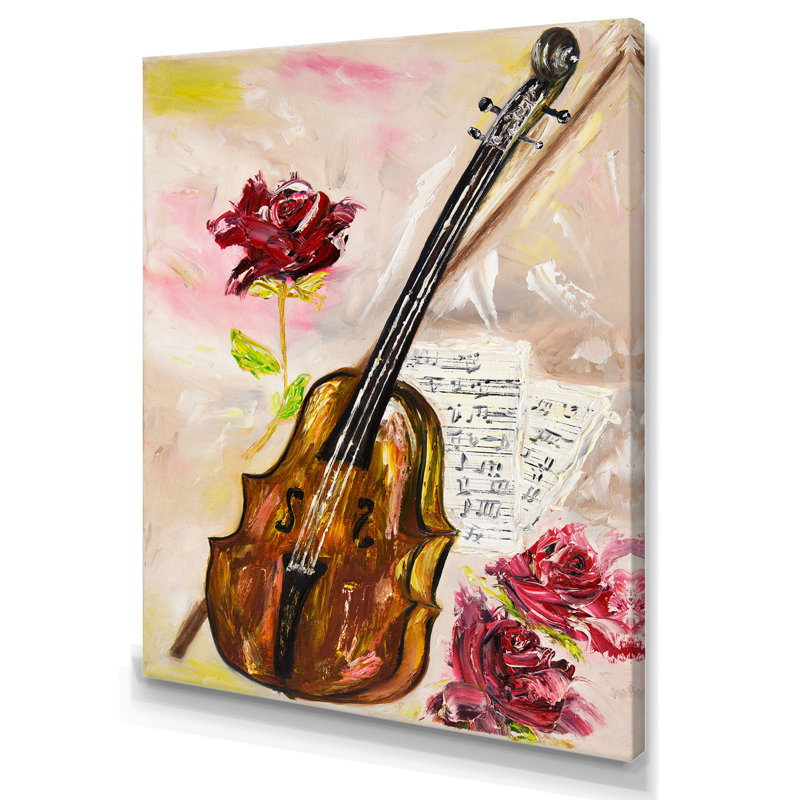 Violon et roses - sur, H 32 po x l 16 po x P 1 po, Toile tendue