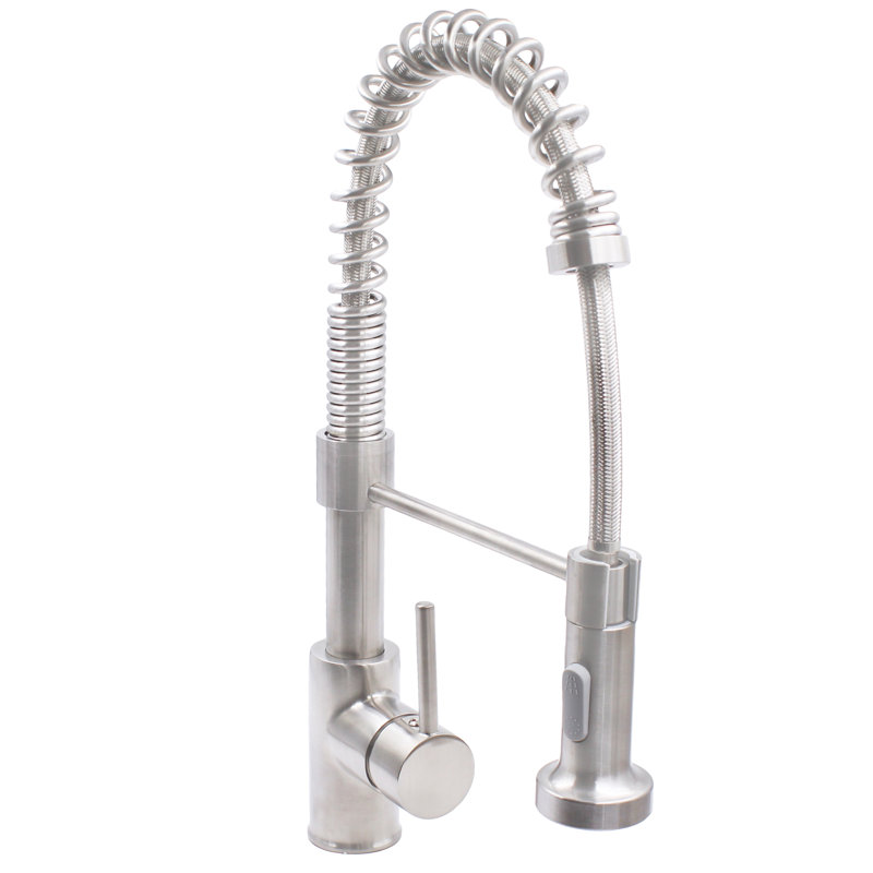 Robinet de cuisine rétractable à poignée simple avec accessoires, Nickel brossé