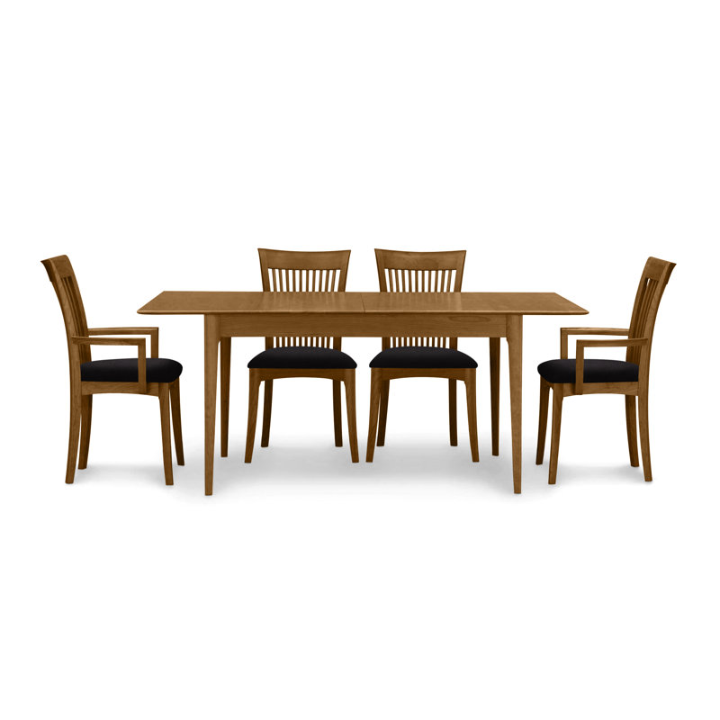 Sarah 4 - Person Solid Wood Top Four Leg Dining Set, Cognac Cherry, 30" H x 48" W x 36" D, Ebony Leather