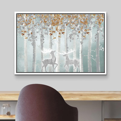 Élan, cerf, cerf, animaux, feuille brune, forêt, paysage, technique mixte, rustique sur toile